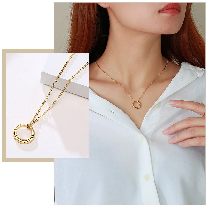 

Simple Women Circle Necklace,Minimalist Stainless Steel Metal Round Pendant,Endless Love Anniversary Gift Jewelry