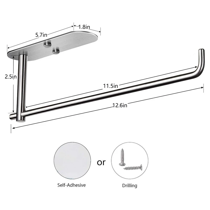 

Paper Towel Holder Under Cabinet Mount, Self Adhesive Paper Towel Roll Holder for Kitchen Paper Towel, Stainless Steel