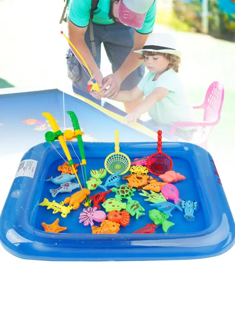 

Floating Fishing Game Kids Bath Toys Early Education Fishing Magnetic Toys Inflatable Swimming Pool Bathtub Toy Set 26PCS/Set