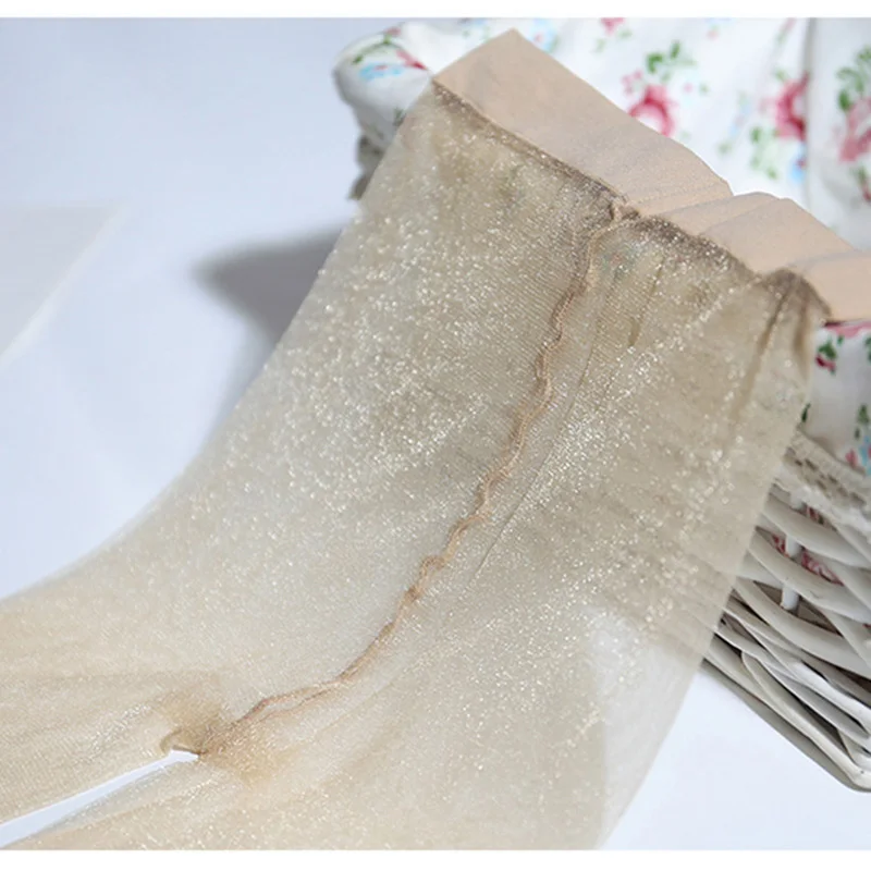 One-line open crotch pearl pantyhose invisible seamless T flashing stockings glossy panty socks women's silver silk | Женская одежда