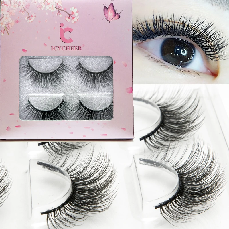 Норковые ресницы 3 пары натуральные длинные накладные розовые в упаковке женские