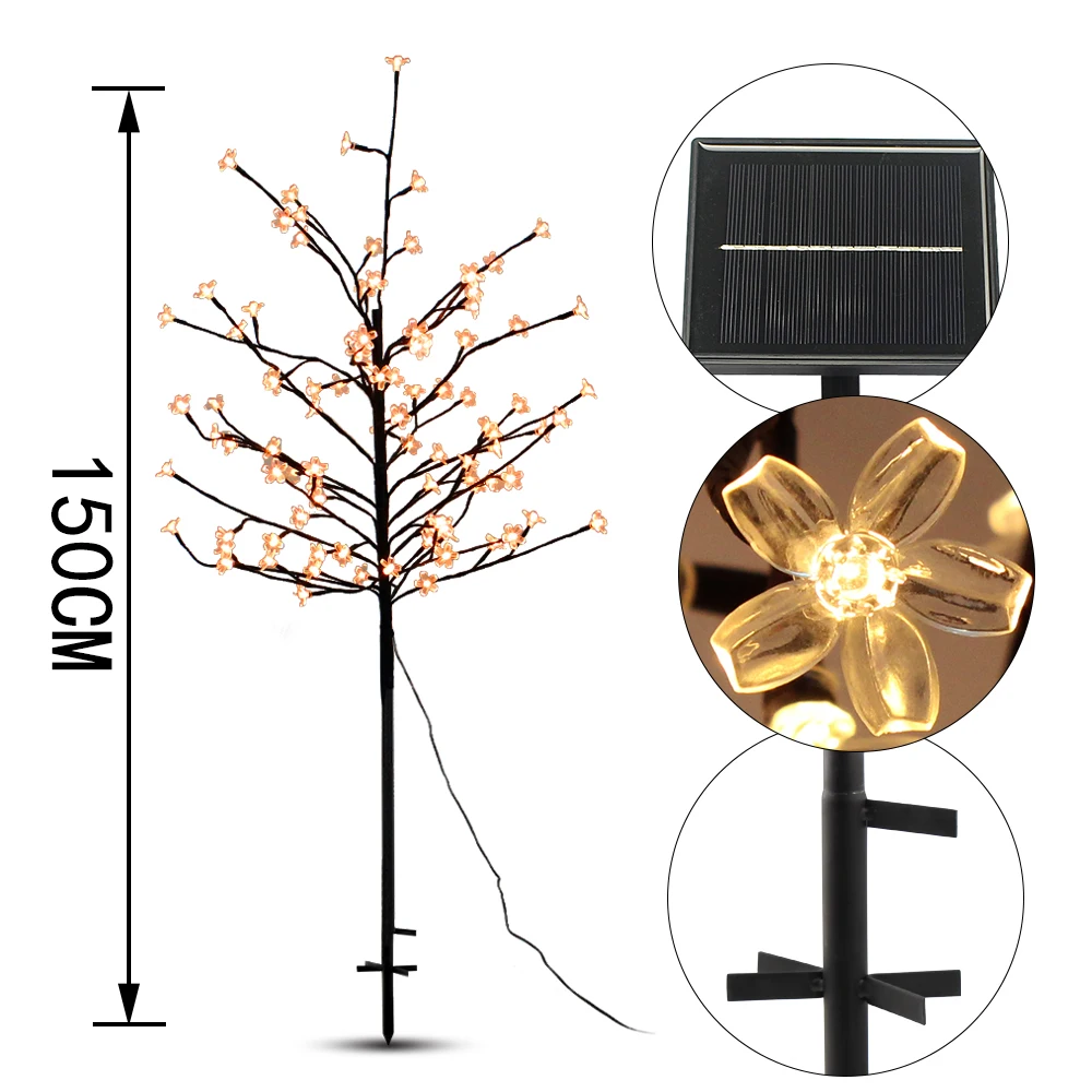 Водонепроницаемый светильник на солнечной батарее для вишневого дерева 1 5 м 104