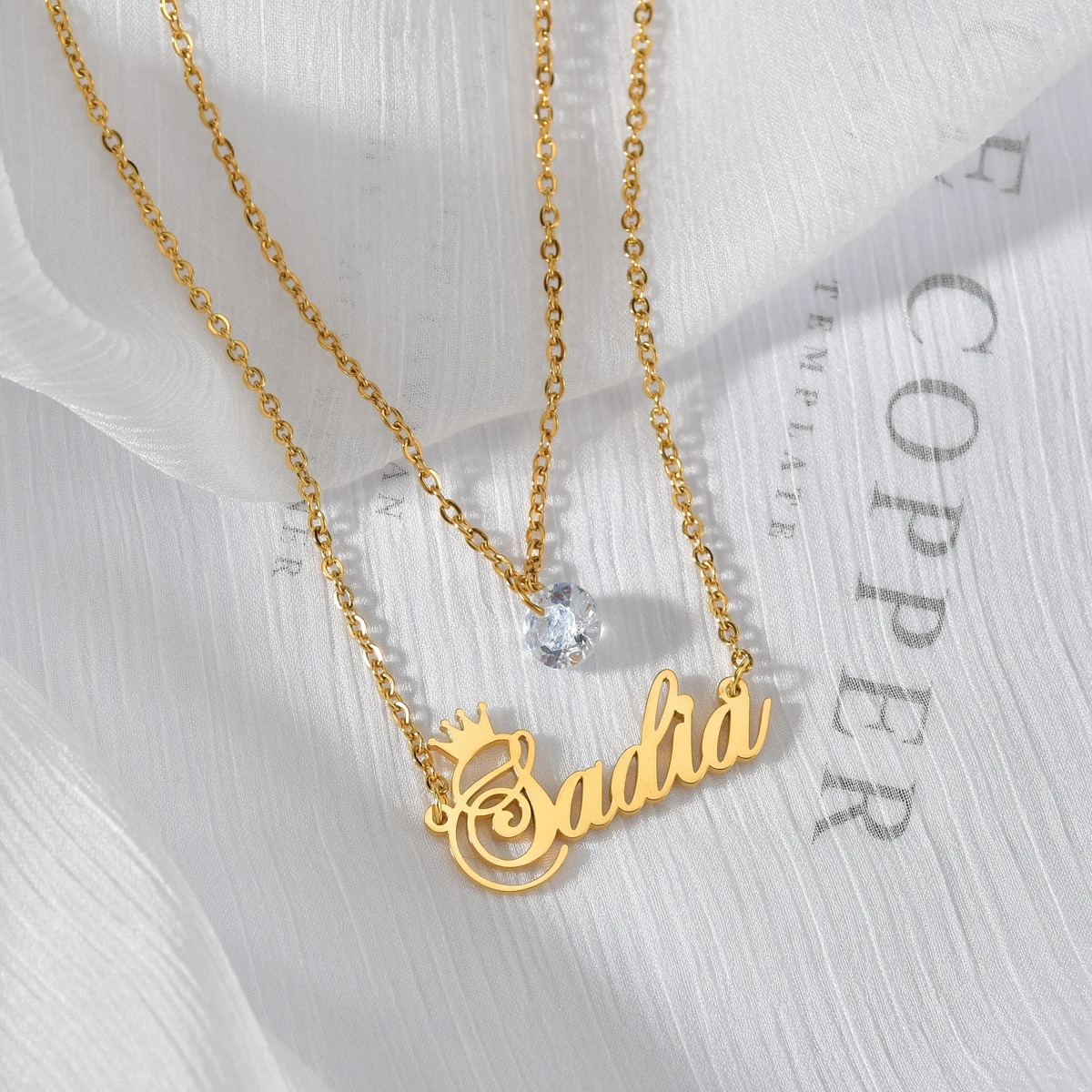 

Fashion Custom Name Double Layer Necklace With Crystal Stainless Steel Personlize Letter Number Pendant Anniversary Jewelry Gift