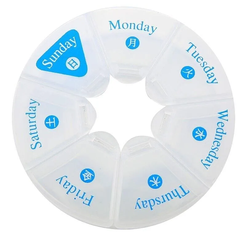 

Weekly Pill Box 7 Grids Pill Storage Case Portable Pill Container Case Mini Medicine Organizer Tablet Dispenser Splitters
