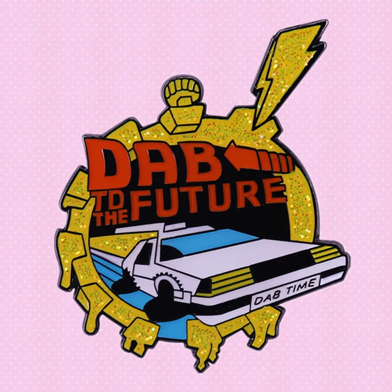 BTTF Doc Brown has adjusted the Flux Capacitor to run DeLorean dab time enamel pin brooch