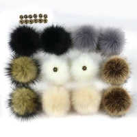 false hairball hat ball pom pom handmade diy artificial wool ball wholesale cap accessories faux fox fur pompom with buckle 10cm