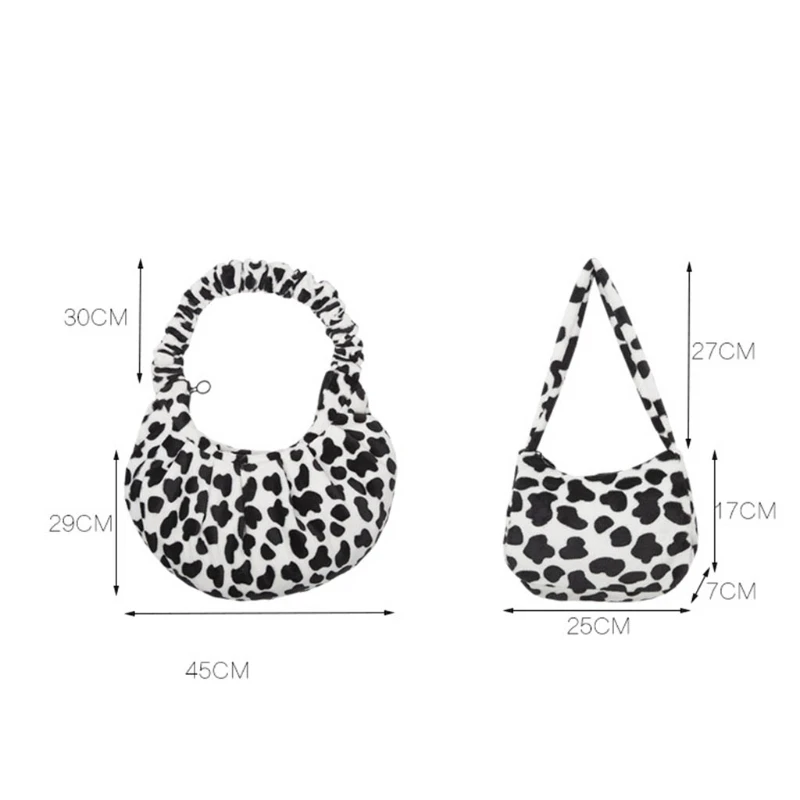 

Women Plush Top Handle Satchel Purse Tote Lady Cute Cow Print Shoulder Bag Female Travel Casual Handbag Underarm Armpit Bag