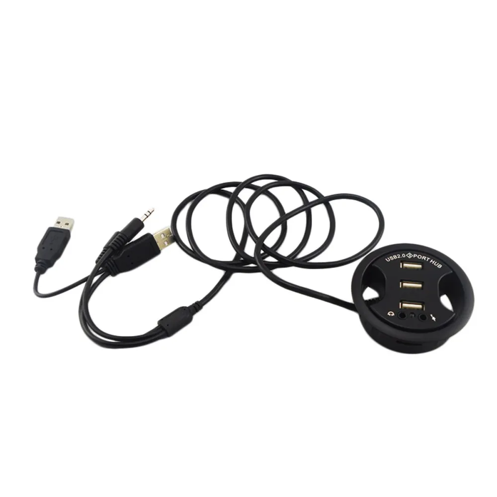 

2021 Office Extended Accessories Mount In Desk 3-Port USB 2.0 HUB Adapter and External Stereo Sound Adapter Combo