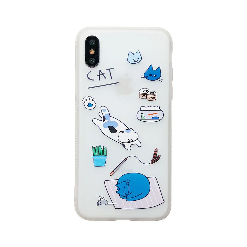 

Cute Cartoon illustration Cat Korean Phone Case For iPhone 11 Pro 13 Xr X Xs Max 7 8 6 6s Puls SE 2020 Cases Soft TPU Cover