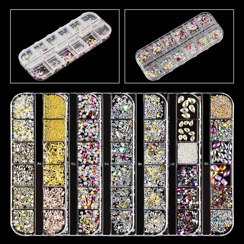 

1 Box Colorful Nail Rhinestone Waterdrop Horse Eye Square Designs Multi-size Shape Manicure DIY Nail Art 3D Decoration