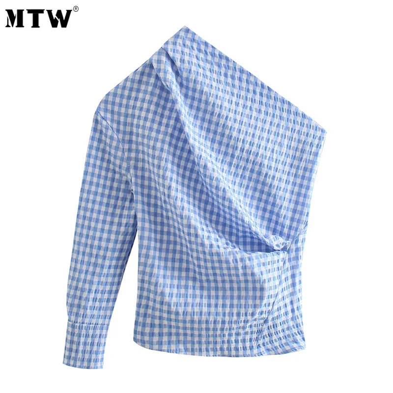 Женская укороченная блузка на одно плечо винтажная рубашка с длинным рукавом