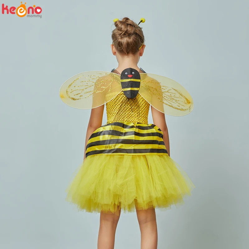 Little Bumble Bee Tutu Dress Girls Honeybee Fancy Up Outfit Yellow Black Striped Insect Birthday Halloween Costume | Детская одежда и