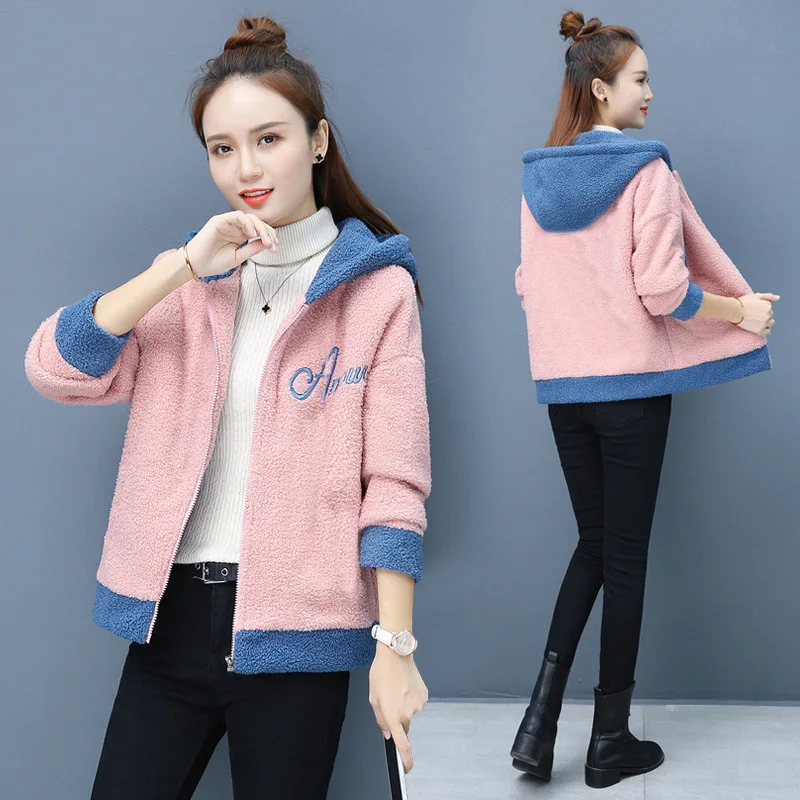 

Модное плюшевое пальто из ягненка, Женское зимнее утолщенное плюшевое пальто, Корейская версия, модное приталенное и универсальное пальто, ...