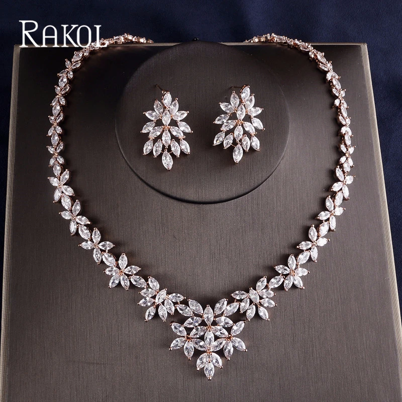 RAKOL Элегантный Прозрачный огранка маркиза кубический циркон лист ожерелье