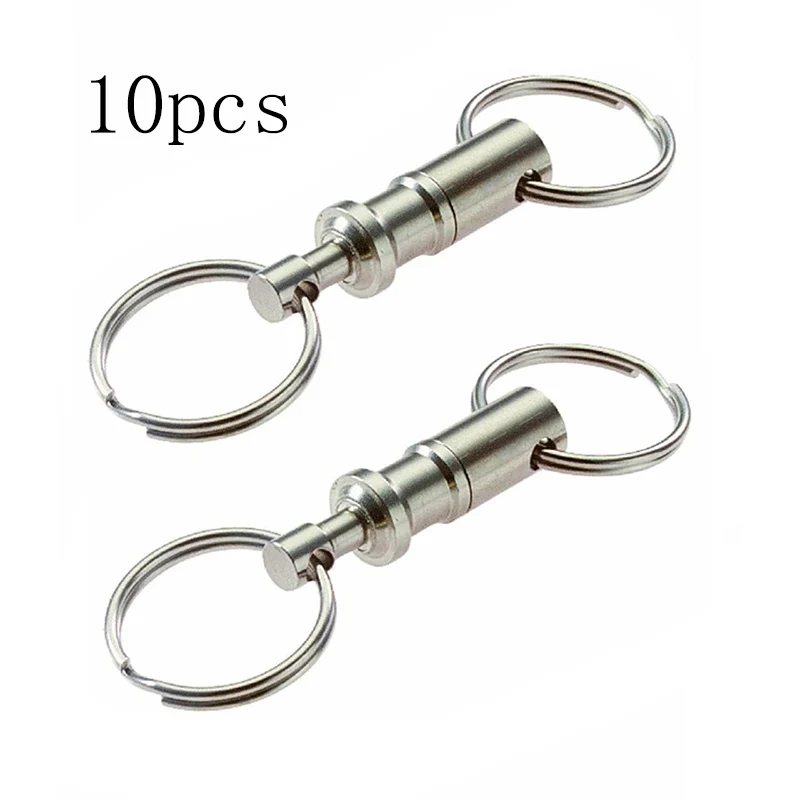 10Pcs 8cm Dual Detachable Key Ring Snap Lock Holder Steel Chrome Plated Pull-Apart KeyRing Quick Release Keychain