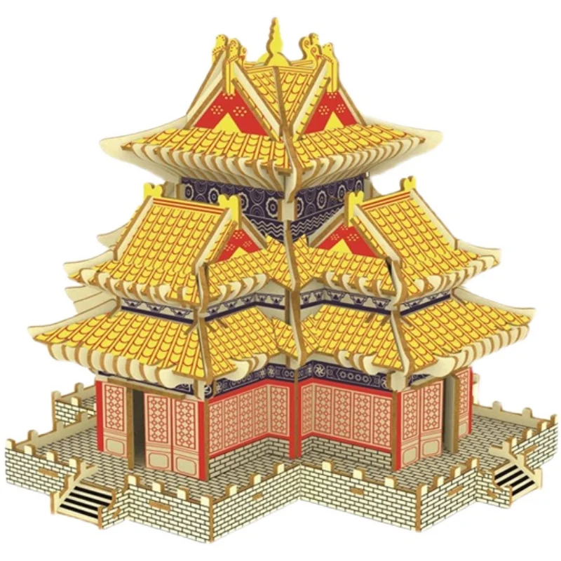 candice guo! wooden toy 3D puzzle hand work DIY assemble game woodcraft construction kit turret of palace museum birthday gift | Игрушки и