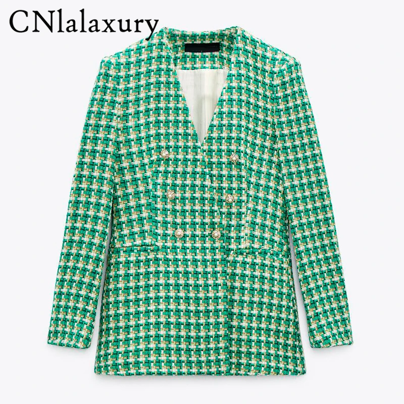 

Женский двубортный твидовый пиджак CNlalaxury 2022, винтажный пиджак с длинным рукавом и карманами, Женская куртка, верхняя одежда, шикарный женск...