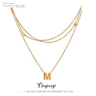 Модное многослойное ожерелье Yhpup с подвеской букв м для женщин, ювелирные изделия из нержавеющей стали золотого цвета, изысканный чокер, ожерелье, Новинка