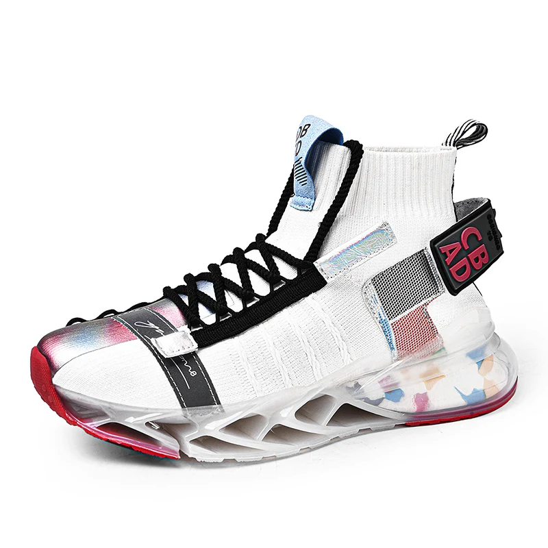 

Мужские кроссовки 2021, высокие модные кроссовки с клинком, мужские трикотажные дышащие повседневные кроссовки, уличные спортивные кроссовк...