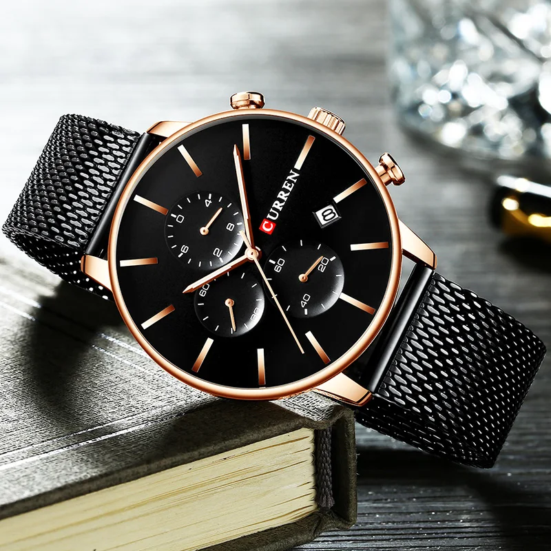 Curren брендовые роскошные черные золотые мужские часы Роскошные Брендовые Часы