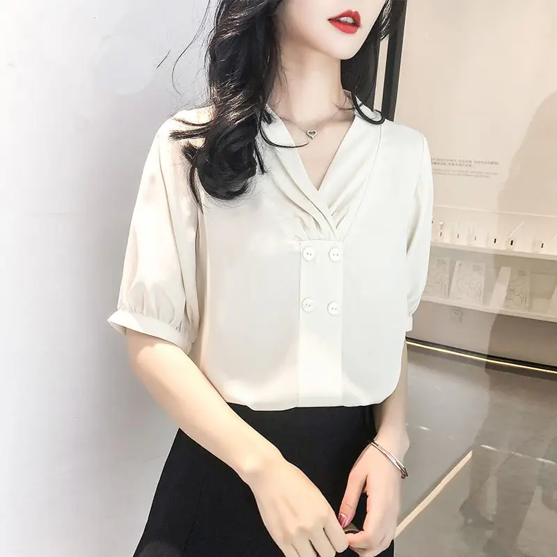 

Short-Sleeved Chiffon Shirt Women New Korean-Style Chiffon Shirt Summer Fashion Thin Chiffon Blouses for Women S-3XL