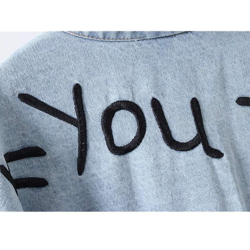 

Autumn Fashion Letter Embroidery Denim Jacket Coat Women Frayed Outerwear Oversized Loose Long sleeve Blue Jeans Jacket Female