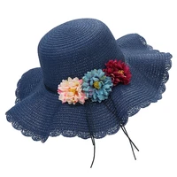 summer elegant womens sun hat flower straw hat wide brim sea beach sun hat bone capeline chapeaux for lady