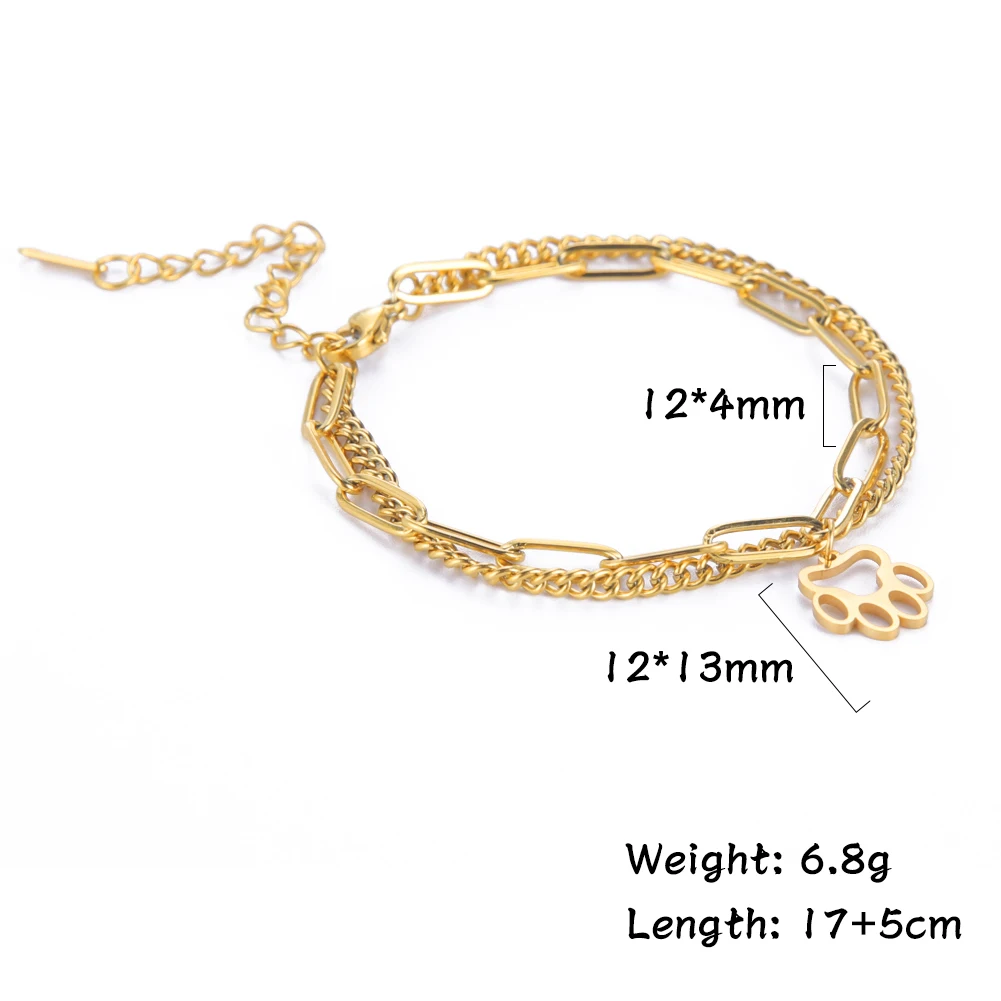 Cazador Cute Cat Paw Pendant Bracelet Bangles Double Layer Stainless Steel Bracelet Jewelry For Women Girls Gifts High Quality images - 6