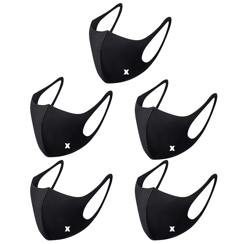 

5 Pcs Black Washable Face Mask Anti Dust Pollution Mouth Mask Letter Print Outdoor Reusable Cotton Adult Mouth Muffle Respirator