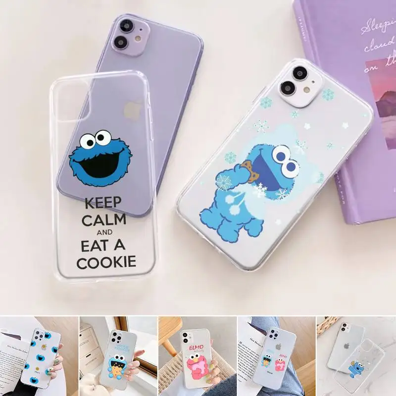 

Cartoon Cute Sesame Cookie Monster Phone Case For iphone 12 11 mini x xs xr pro max 8 7 6s 6 5 5s 5c se plus Transparent soft