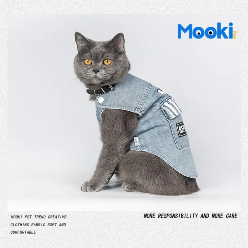 MOOKIPET одежда для кошек и собак модный джинсовый жилет с улыбкой Мопсов