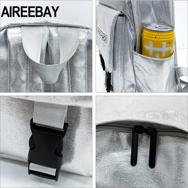 

AIREEBAY Women Backpack Silver Sequin Female Backpacks For Teenage Girls Bagpack Fashion Holographic School Backpack