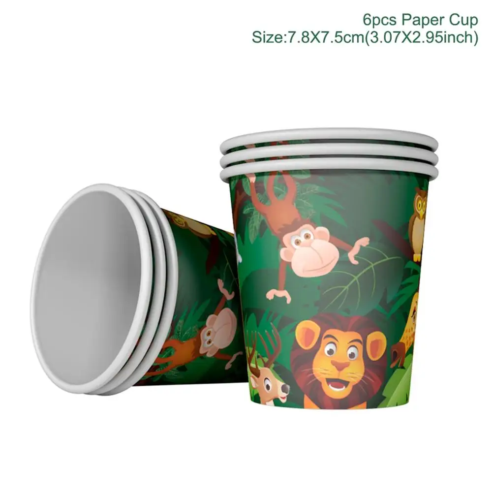 Paper Cup 6PCS HUIRAN джунгли принадлежности для животных Посуда С Днем Рождения Декор дети Джунгли Тема вечерние для вечеринки в стиле сафари декор для мальчиков - Цвет: Paper Cup 6PCS