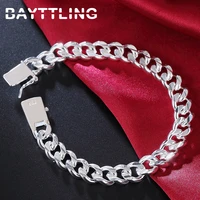 bayttling silver color new 8 inches full side texture fashion cuban chain bracelet for men and women wedding jewelry