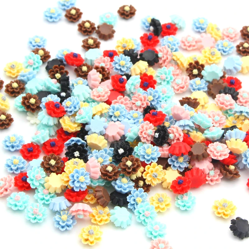 50 шт. разноцветные цветы с плоской задней стороной смола ручная работа