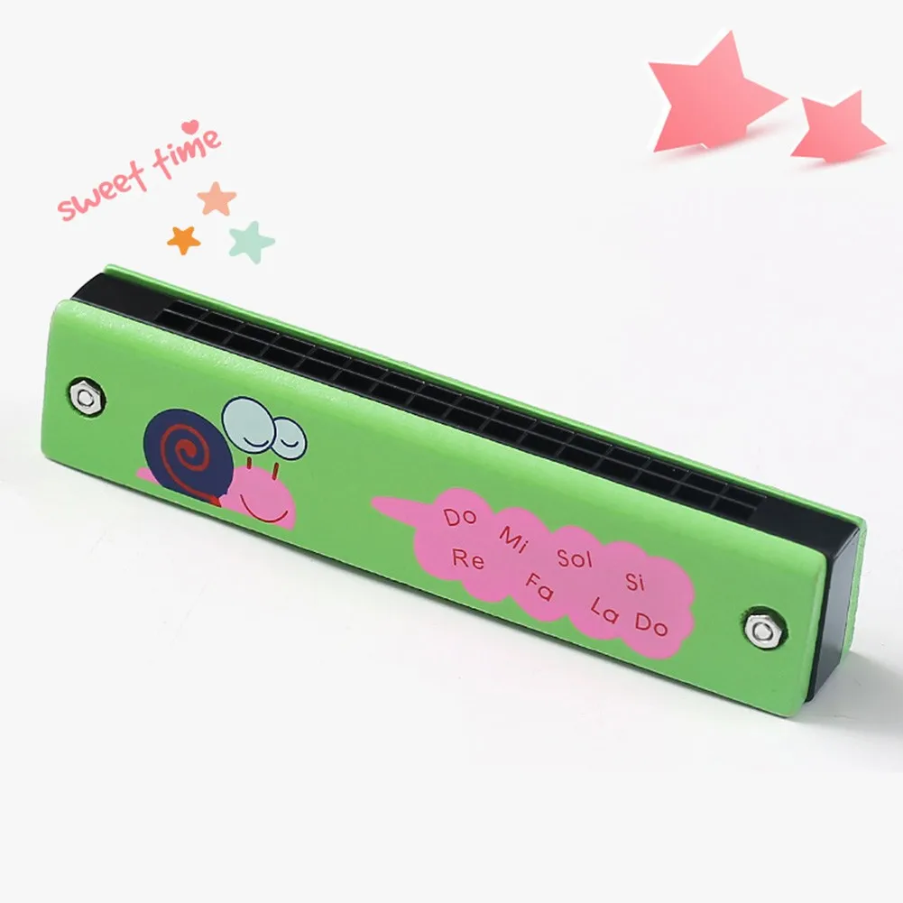 

16 Hole Children's Harmonica Wooden Double Row Cartoon Pattern Children's Wind Instrument Music Educational Toy Gift
