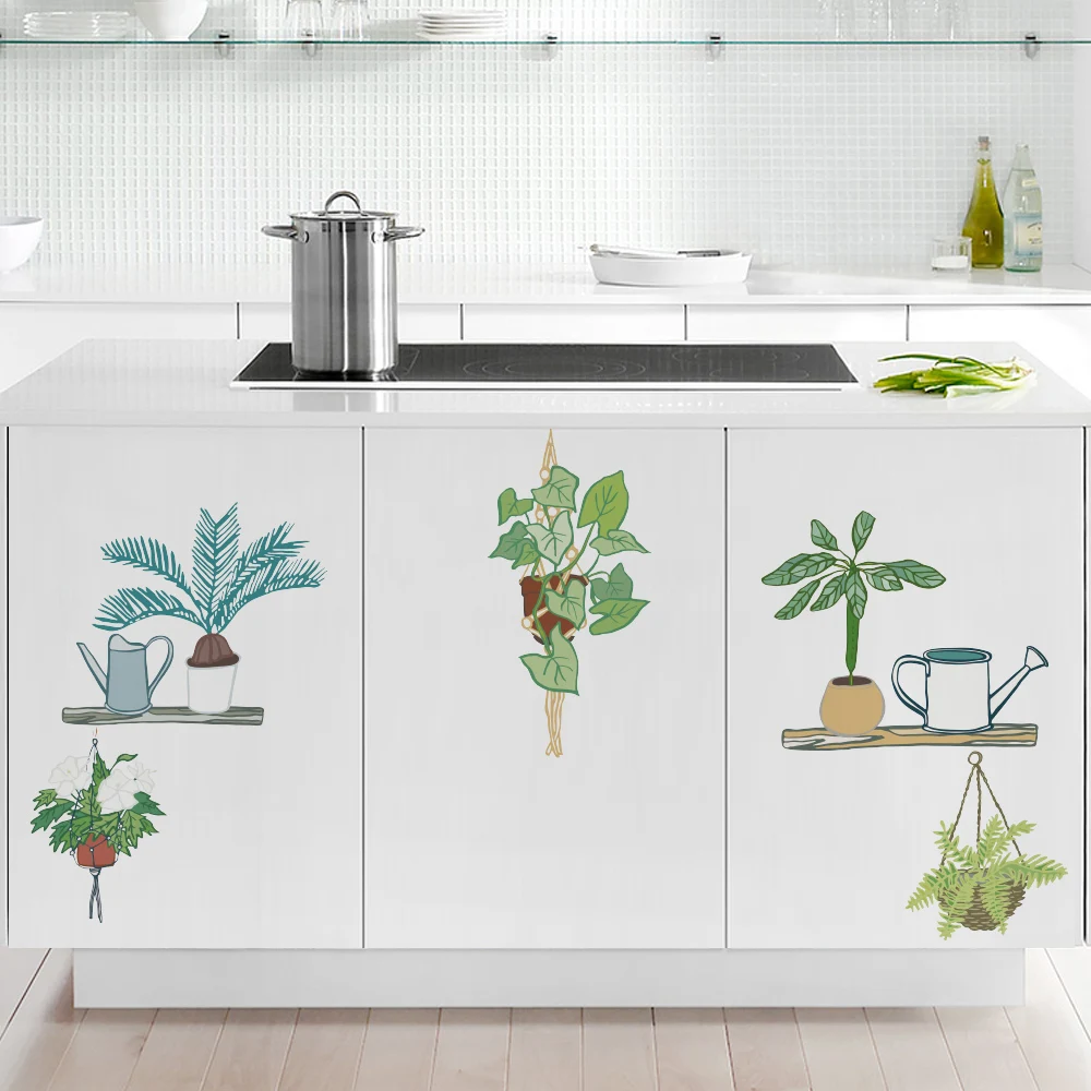 Европейская Современная Наклейка на стену в горшках растение настенный наклейки