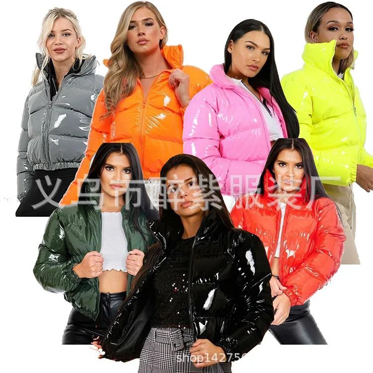 

Women's Winter Jacket Puffer Coat Puffs With A Collar Bright Street Fashion Zipper Long Sleeves Solid Color Europe New Short