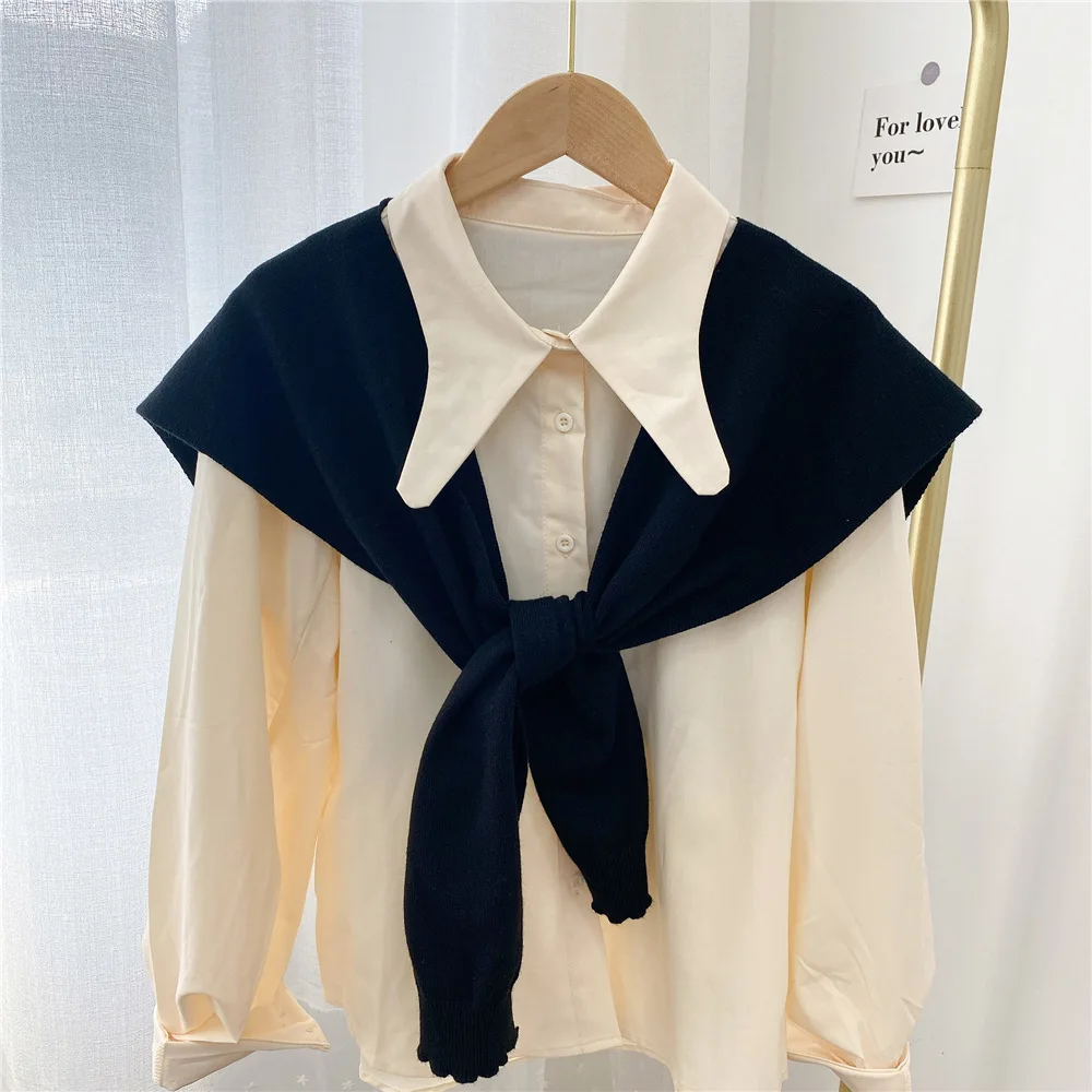 

Solid Knitted Wool Shawl Coat Shoulder Shirt Women's Detachable Collar Scarves