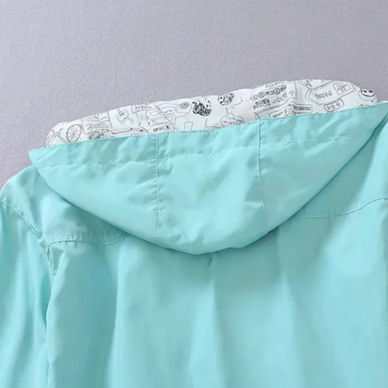 Куртка женская с капюшоном Повседневная ветровка базовая двухсторонняя на