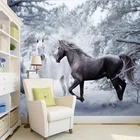 Самоклеящиеся 3D-обои на заказ, черные, белые, лошади, снежный пейзаж, фотоживопись, Фреска для гостиной, декоративный водонепроницаемый задний фон