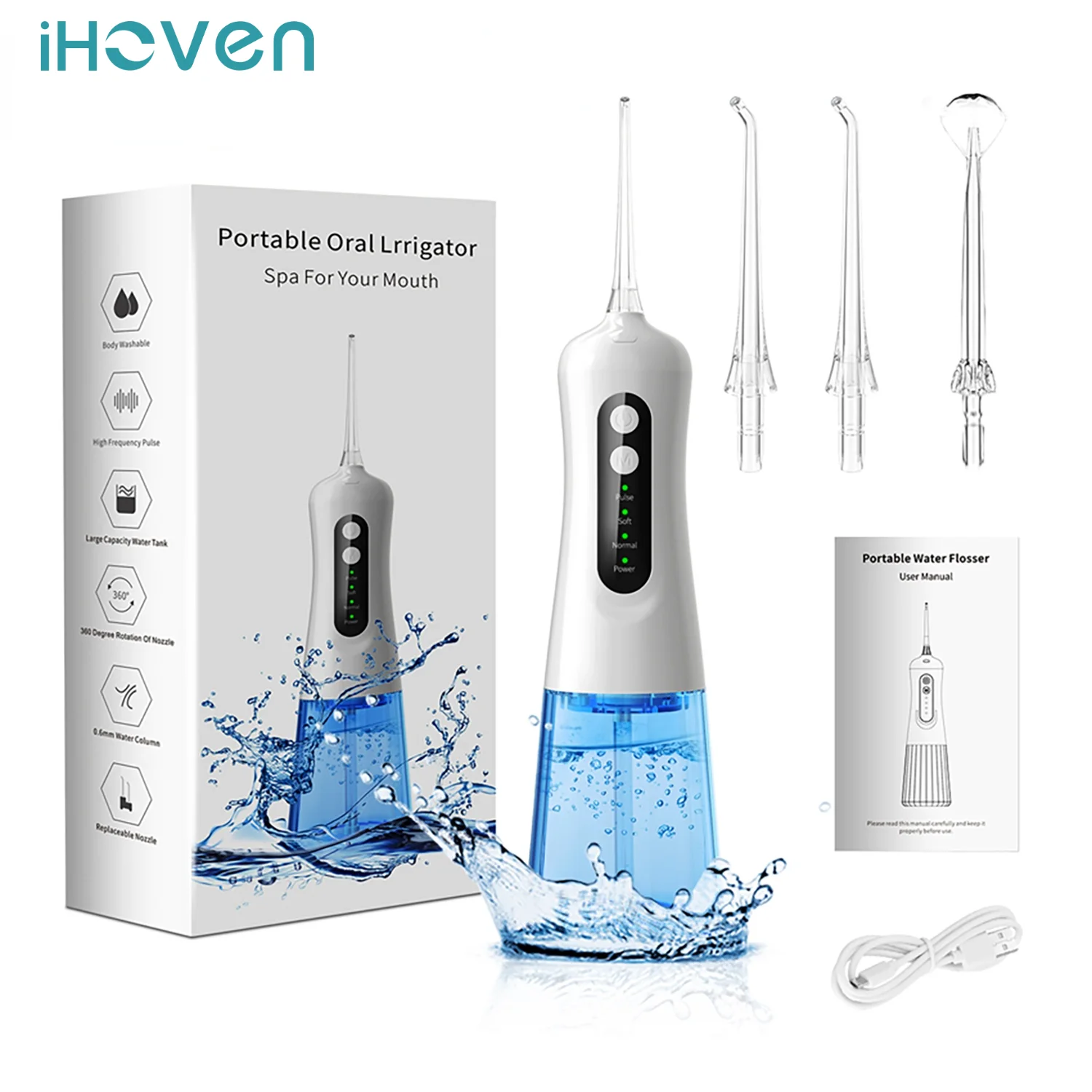 

Oral Irrigator Water Flosser USB Rechargeable Tooth Scaler Portable Dental Water Jet 300ML Water Tank Waterproof Teeth Cleaner