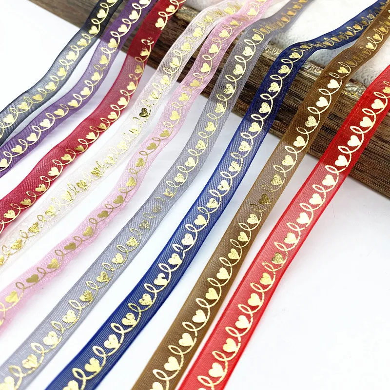 5 ярдов 10 мм ленты из органзы с принтом в форме сердца для подарка Свадебная