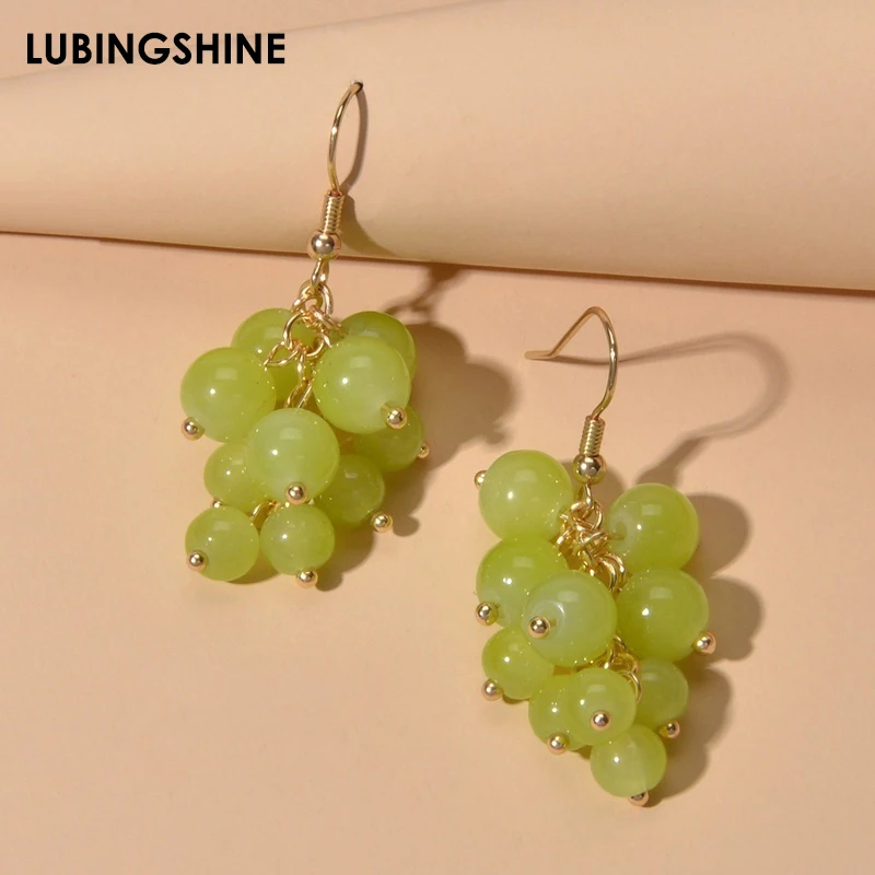 Модные Зеленые драгоценные камни стеклянные серьги в виде винограда для женщин и