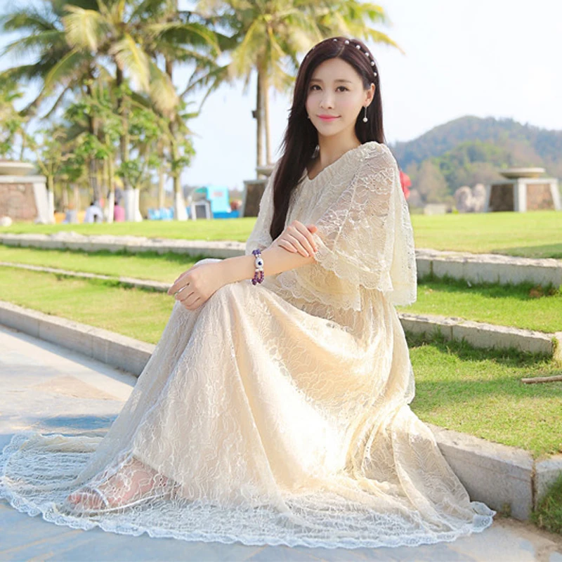 Женское длинное кружевное платье TIYIHAILEY летнее Хлопковое макси с открытыми