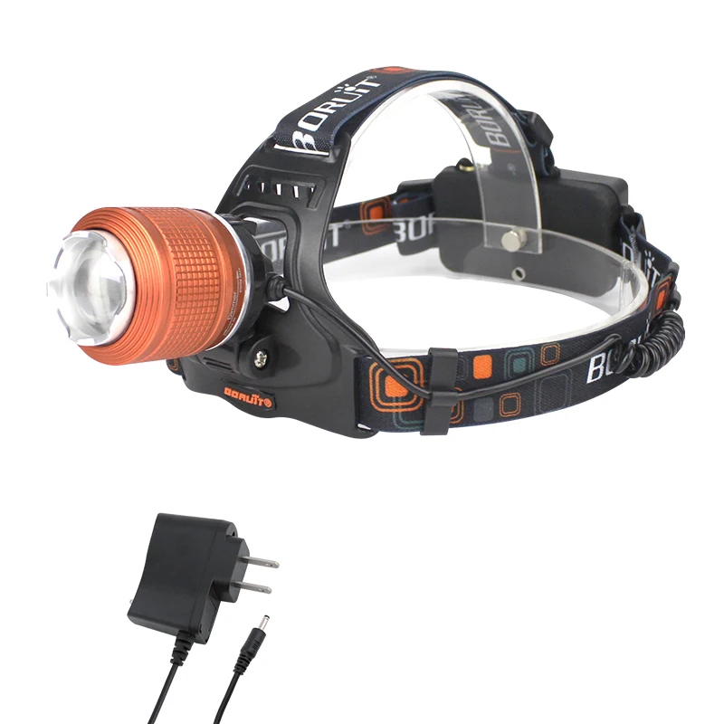 BORUIT 2000LM T6 светодиодный налобный фонарь с 3 режимами, масштабируемый налобный фонарь с 18650 батареей, водонепроницаемый фонарь для кемпинга и охоты - Испускаемый цвет: F
