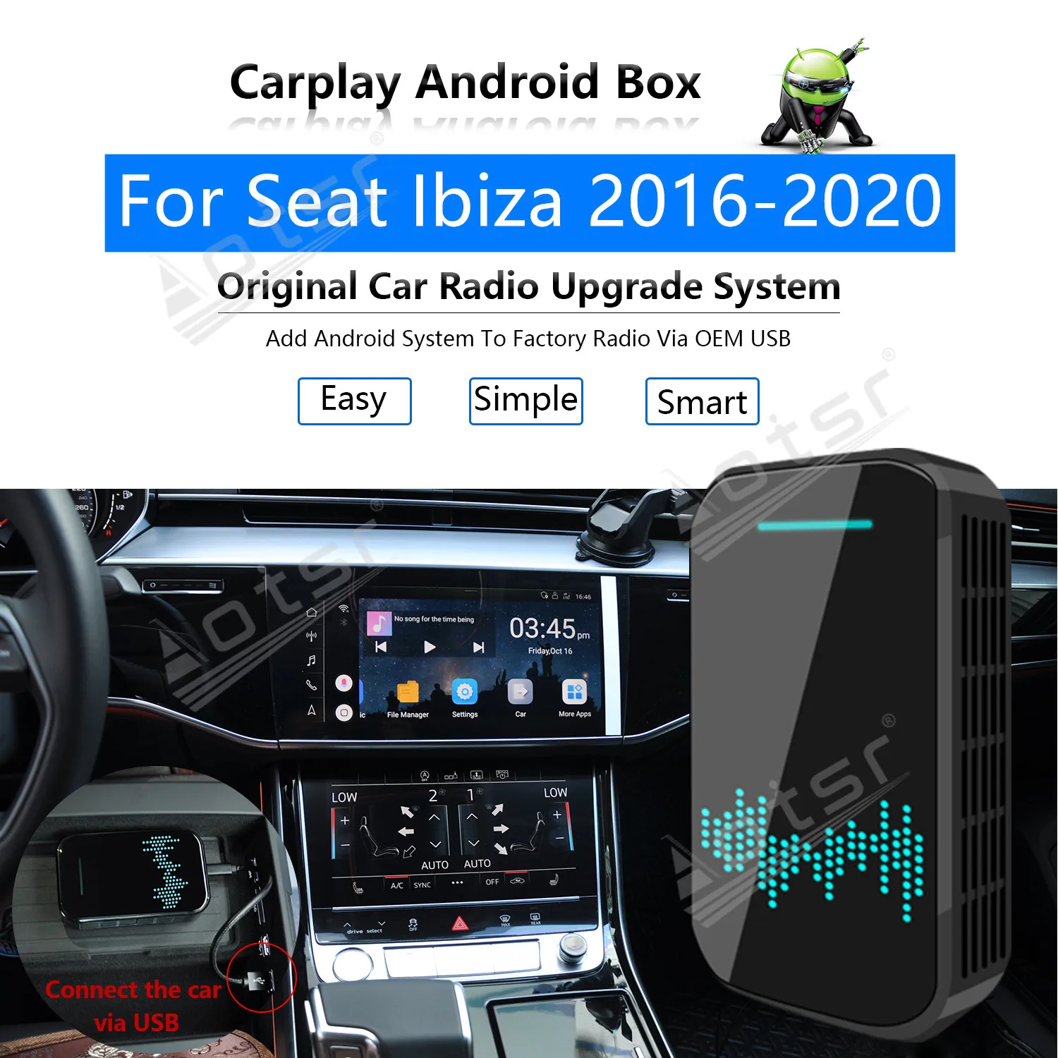 

4+32GB For Seat Ibiza 2016 - 2020 Car Multimedia Player Android System Mirror Link Navi Map Apple Carplay Wireless Dongle Ai Box