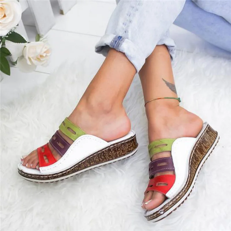 

Summer Women Sandals 2021 Premium Orthopedic Open Toe Slippers Vintage Non-slip Breathable Leather Casual Female Platform Shoes