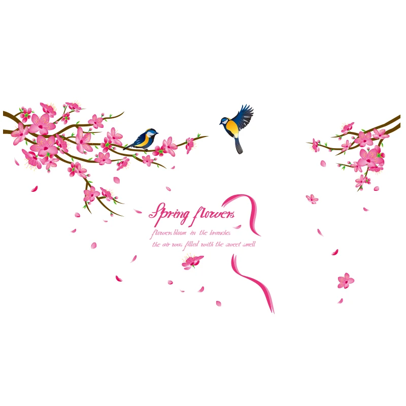 Розовые персиковые цветы настенные наклейки из ПВХ DIY для гостиной спальни