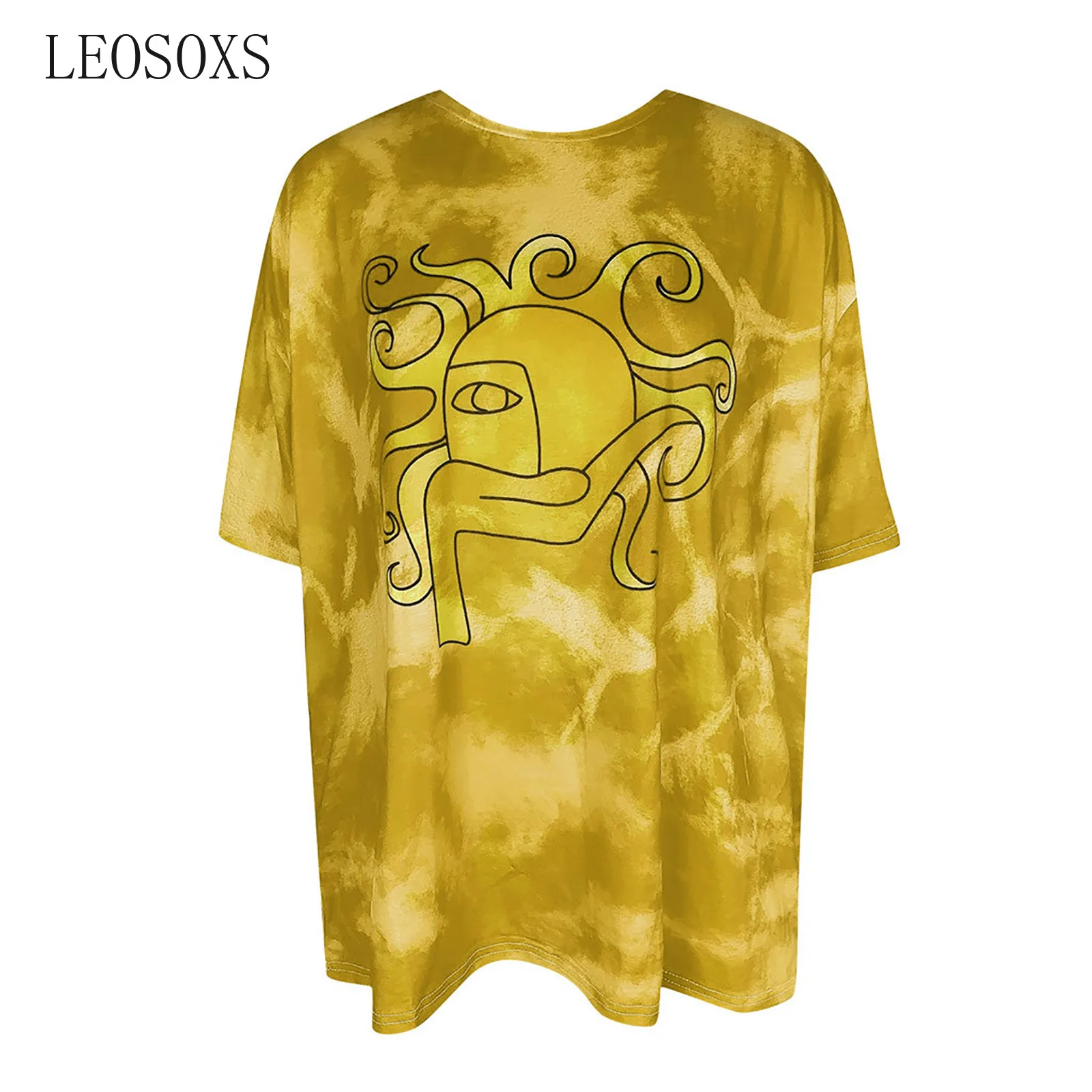 

Tie Dye Animal Print Oversize Round Neck Short Sleeves Fashion T-Shirt harajuku Blue Red Yellow